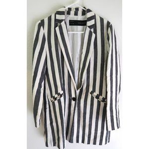 Zara Black and White Striped Blazer Coat